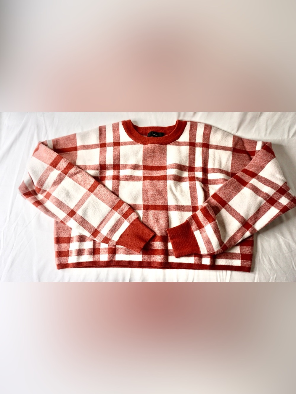 Lulu's Red and White Plaid Crewneck Sweater